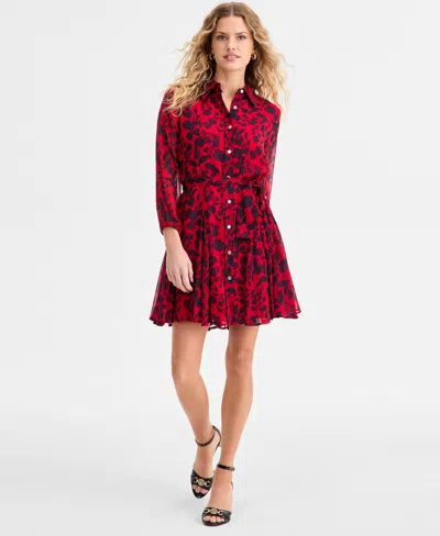 Tommy Hilfiger Women's Floral Print Belted Shirtdress In Multi