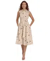 Tommy Hilfiger Women's Floral-print Button-down Tie-front Cotton Shirtdress In Parchment Multi