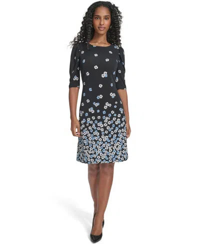 Tommy Hilfiger Women's Floral Print Crewneck Shift Dress In Black