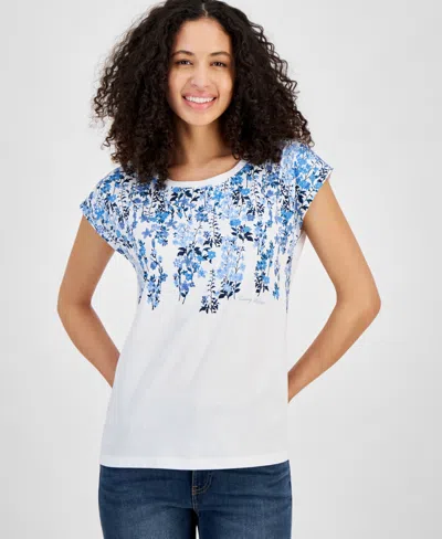 Tommy Hilfiger Women's Floral Print Crewneck T-shirt In Brght Wht