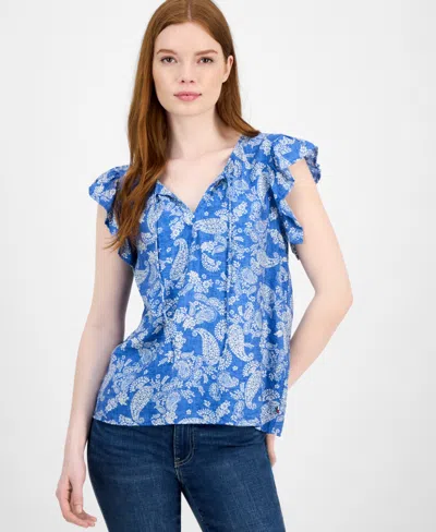 Tommy Hilfiger Women's Floral-print Flutter-sleeve Top In Multi
