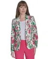 Tommy Hilfiger Womens Floral Print Long Sleeve Blazer Johnny Collar Polo Sweater Cropped Elastic Back Sloane Ankle In Rosette Multi