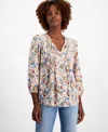 Tommy Hilfiger Women's Floral-print Pintucked Peasant Blouse In Whitecap Multi