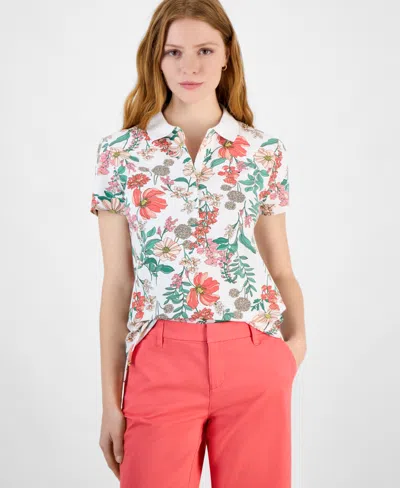 Tommy Hilfiger Women's Floral-print Polo Shirt In Bright White Multi