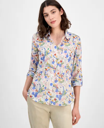 Tommy Hilfiger Women's Floral Print Roll-tab Shirt In Multi