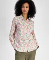 Tommy Hilfiger Women's Floral-print Roll-tab Shirt In Ivory Multi