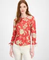 Tommy Hilfiger Women's Floral-print Ruched-sleeve Top In Pink