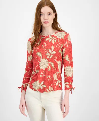 Tommy Hilfiger Women's Floral-print Ruched-sleeve Top In Multi