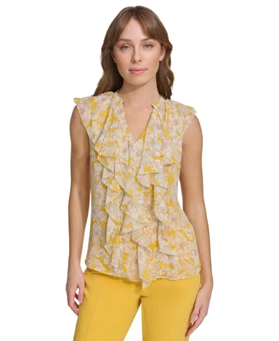 Tommy Hilfiger Women's Floral-print Ruffled-front Blouse In Dp Mze Com