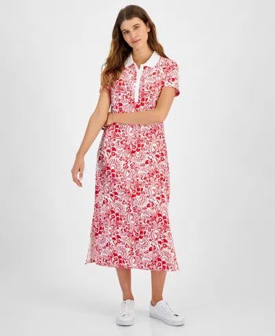 Tommy Hilfiger Women's Floral-print Short-sleeve Dress In Scarlt Mul