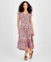 TOMMY HILFIGER WOMEN'S FLORAL PRINT SHORT-SLEEVE TIERED MIDI DRESS