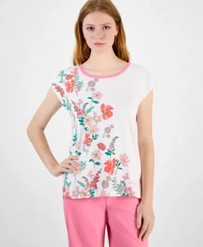 Tommy Hilfiger Women's Floral-print T-shirt In Bright White Multi