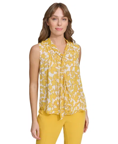 Tommy Hilfiger Women's Floral-print Tie-neck Pintuck Blouse In Ivy,dp Mai