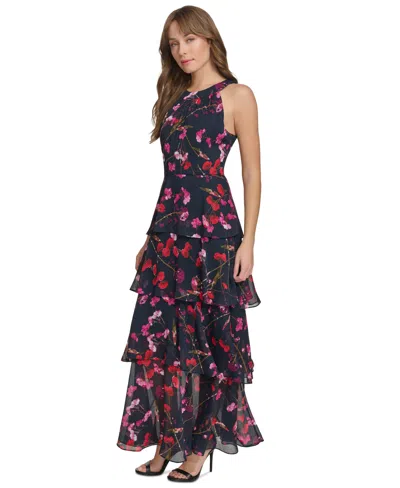 Tommy Hilfiger Women's Floral-print Tiered Maxi Dress In Sky Capt M