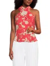 Tommy Hilfiger Women's Floral Print Twist Halter Peplum Top In Pink