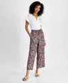 Tommy Hilfiger Women's Floral-print Wide-leg Pull-on Pants In Sky Captain Multi