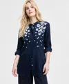 Tommy Hilfiger Womens Floral Puff Print Tunic Wide Leg Pants In Sky Captain
