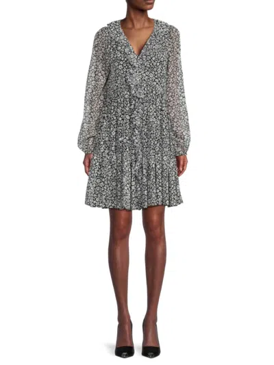 Tommy Hilfiger Women's Floral Ruffle Knee Length Dress In Navy Ivory