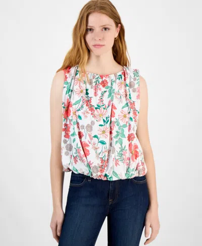 Tommy Hilfiger Women's Floral Sleeveless Bubble-hem Top In Ivory Multi
