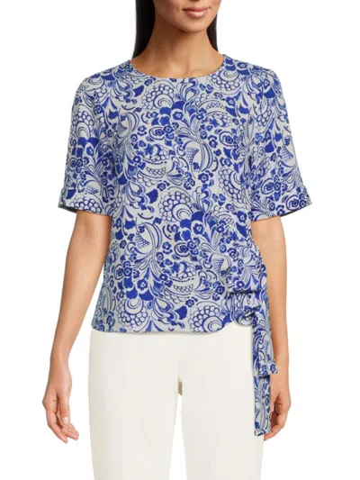 Tommy Hilfiger Women's Floral Tie Top In Ivory Blue