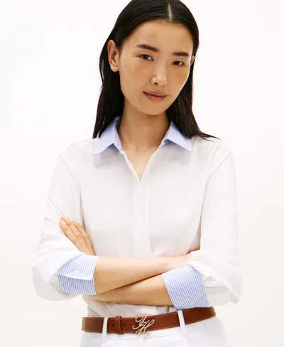 Tommy Hilfiger Women's Fluid Preppy Mix Long-sleeve Shirt In White