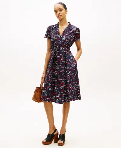 Tommy Hilfiger Women's Fluid Printed Collared Shirt Dress In Black