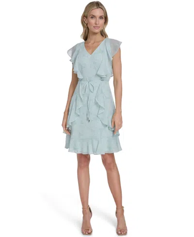 Tommy Hilfiger Women's Flutter-sleeve Belted Mini Dress In Blue