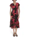 Tommy Hilfiger Chiffon Flutter Sleeve Midi Dress