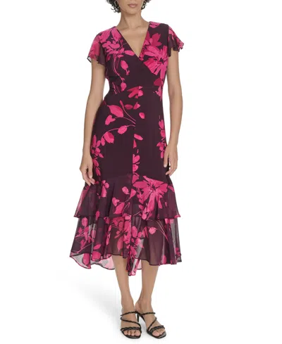 Tommy Hilfiger Women's Flutter Sleeve Chiffon Dress In Multi
