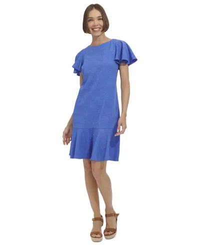 Tommy Hilfiger Women's Flutter-sleeve Jacquard Shift Dress In Amparo Blu
