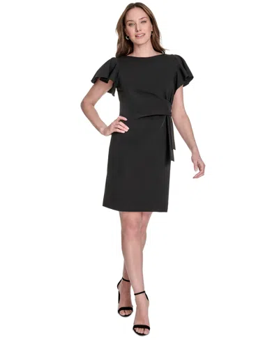 Tommy Hilfiger Women's Flutter-sleeve Side-drape Dress In Black