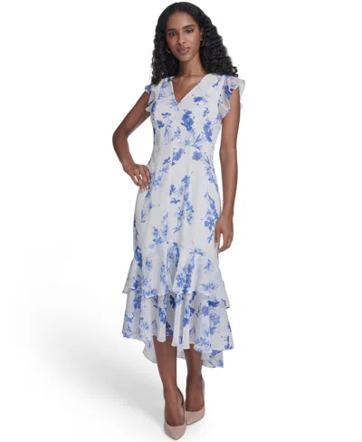 Tommy Hilfiger Women's Flutter-sleeve V-neck Midi Dress In Blue