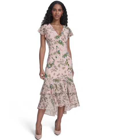Tommy Hilfiger Women's Flutter Sleeve V-neck Midi Dress In Neutral