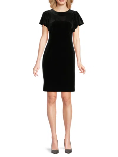 Tommy Hilfiger Women's Flutter-sleeve Velvet Shift Dress In Black