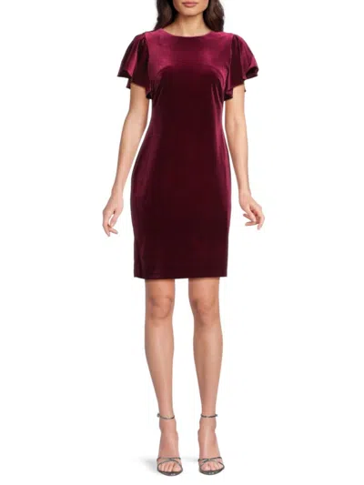 Tommy Hilfiger Women's Flutter-sleeve Velvet Shift Dress In Burgundy