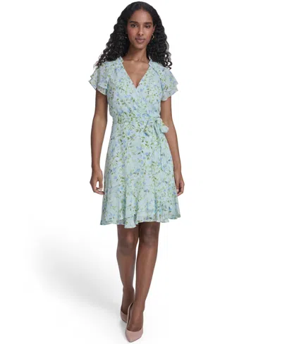 Tommy Hilfiger Women's Flutter-sleeve Wrap Dress In Blue