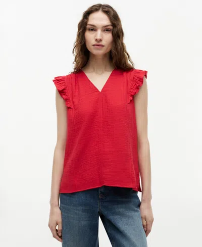 Tommy Hilfiger Women's Flutter-sleeve V-neck Blouse In Red