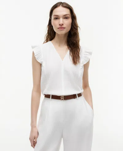 Tommy Hilfiger Women's Flutter-sleeve V-neck Blouse In White