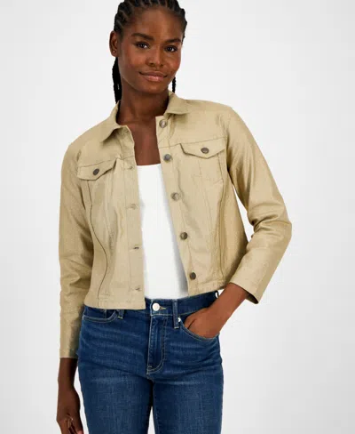 Tommy Hilfiger Women's Foil Cropped Trucker Jacket In Gold