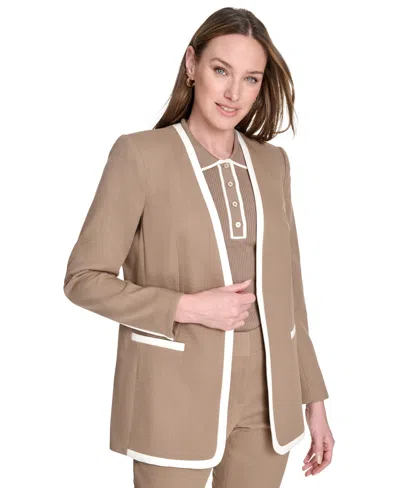 Tommy Hilfiger Women's Framed Collarless Open-front Blazer In Brown
