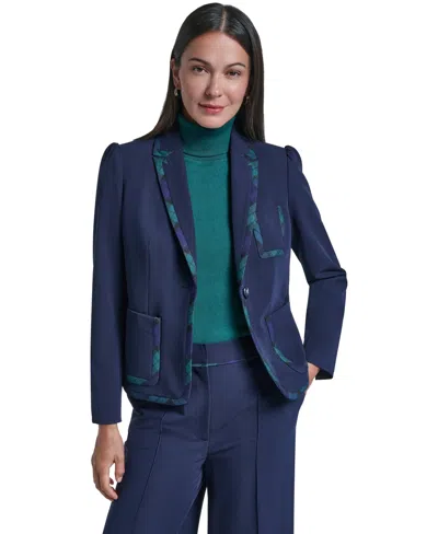 Tommy Hilfiger Women's Framed Puff-sleeve Shoulder Padding Blazer In Blue
