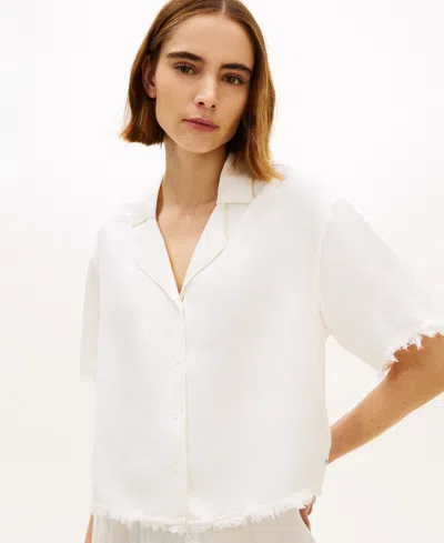 Tommy Hilfiger Women's Frayed Collared Short-sleeve Shirt In White