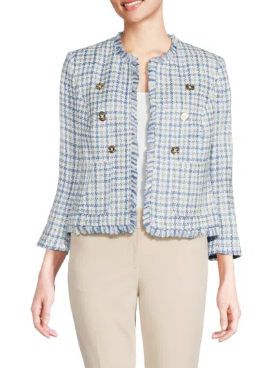 Tommy Hilfiger Women's Frayed Tweed Blazer In Blue