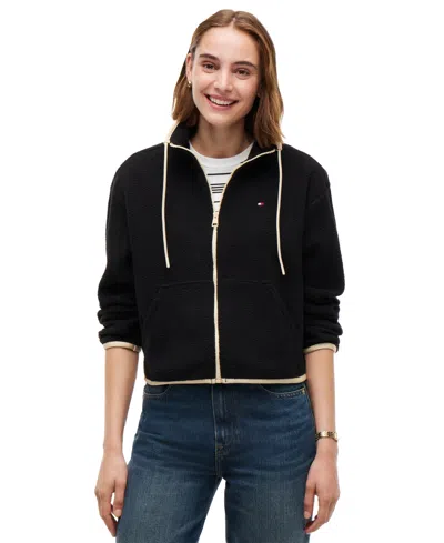 Tommy Hilfiger Women's Funnel Neck Long-sleeve Fleece Jacket In Black