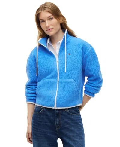 Tommy Hilfiger Women's Funnel Neck Long-sleeve Fleece Jacket In Blue