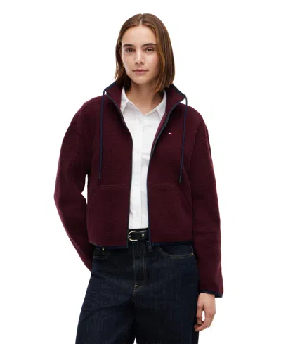 Tommy Hilfiger Women's Funnel Neck Long-sleeve Fleece Jacket In Brown