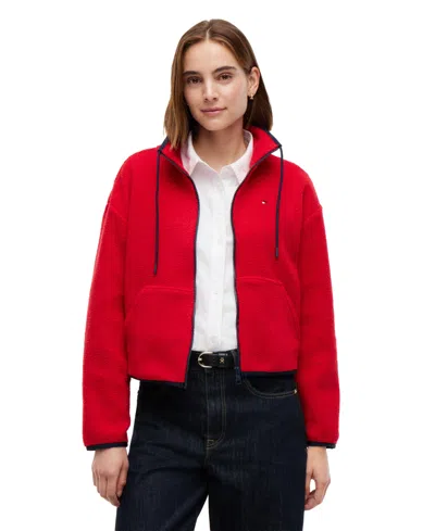 Tommy Hilfiger Women's Funnel Neck Long-sleeve Fleece Jacket In Red