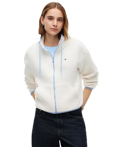 Tommy Hilfiger Women's Funnel Neck Long-sleeve Fleece Jacket In White