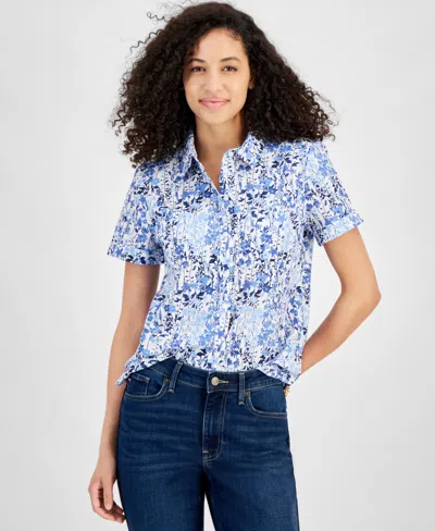 Tommy Hilfiger Women's Garden Floral Cotton Camp Shirt In Breeze Mlt