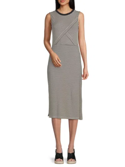 TOMMY HILFIGER WOMEN'S GEOMETRIC PANEL STRIPED STRETCH KNIT SHEATH MIDI-DRESS